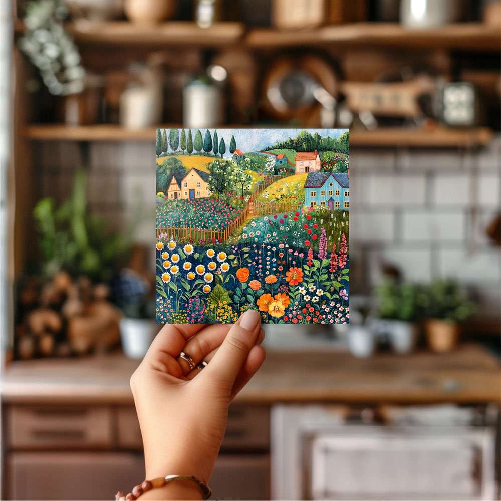 A hand holding up a greeting card