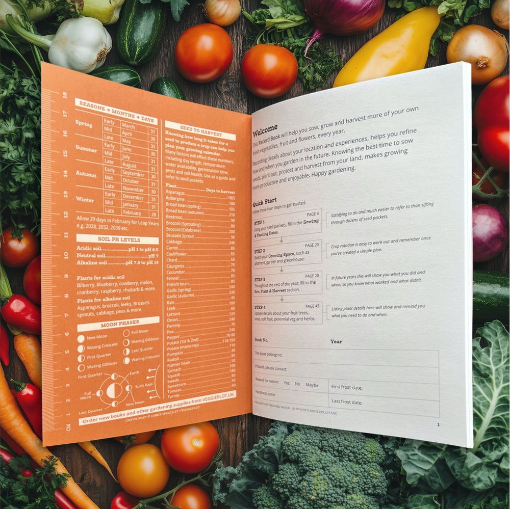 Orange Record Book with vegetables in the background