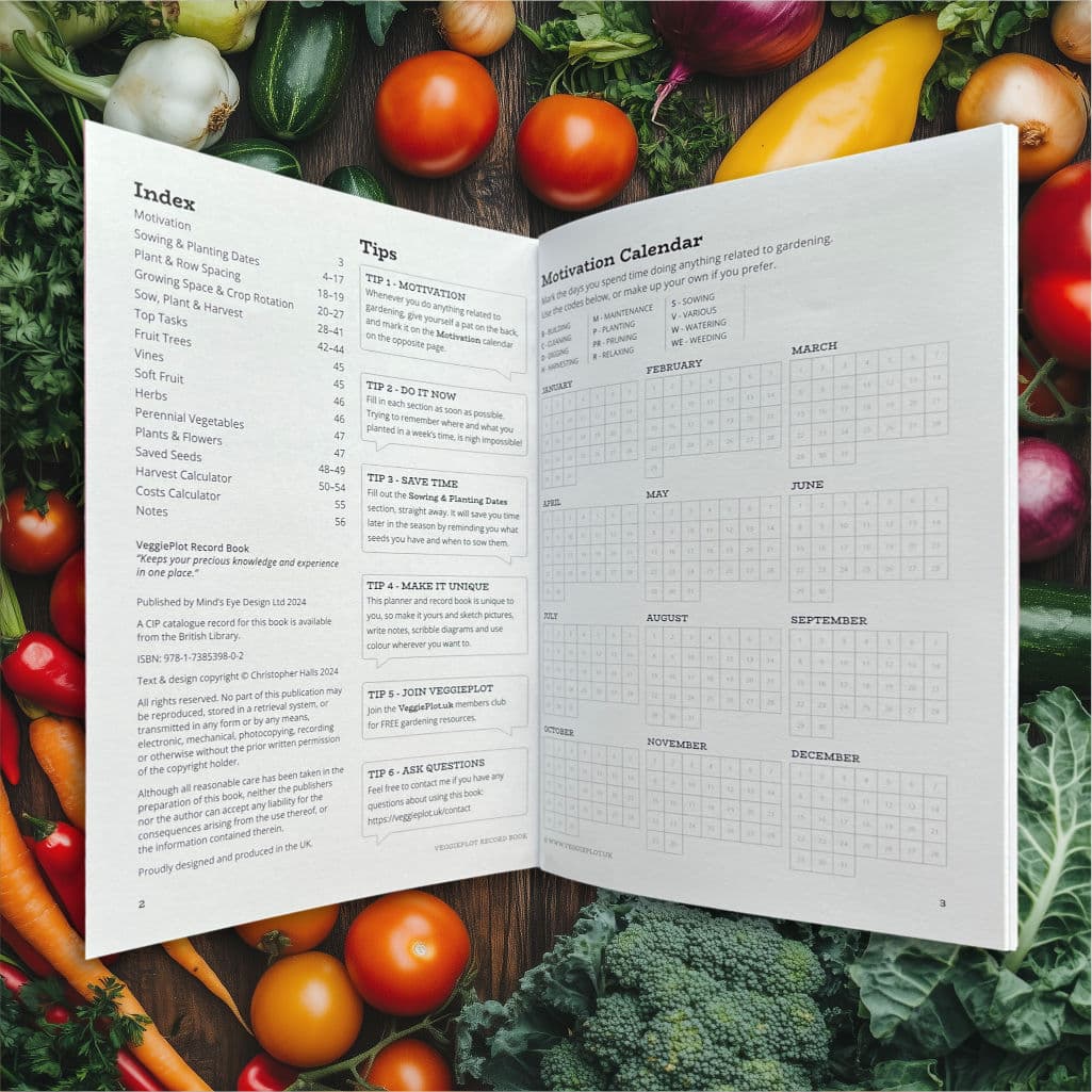 Open Record Book Back Cover with vegetables background