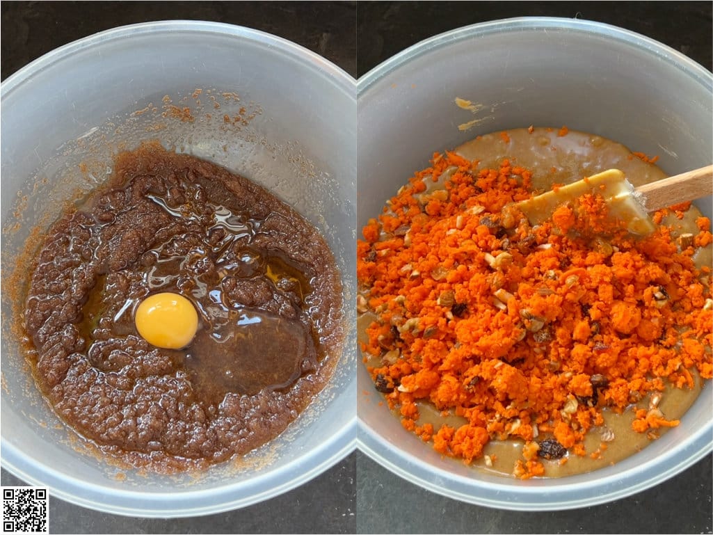 Carrot cake ingredients in bowls