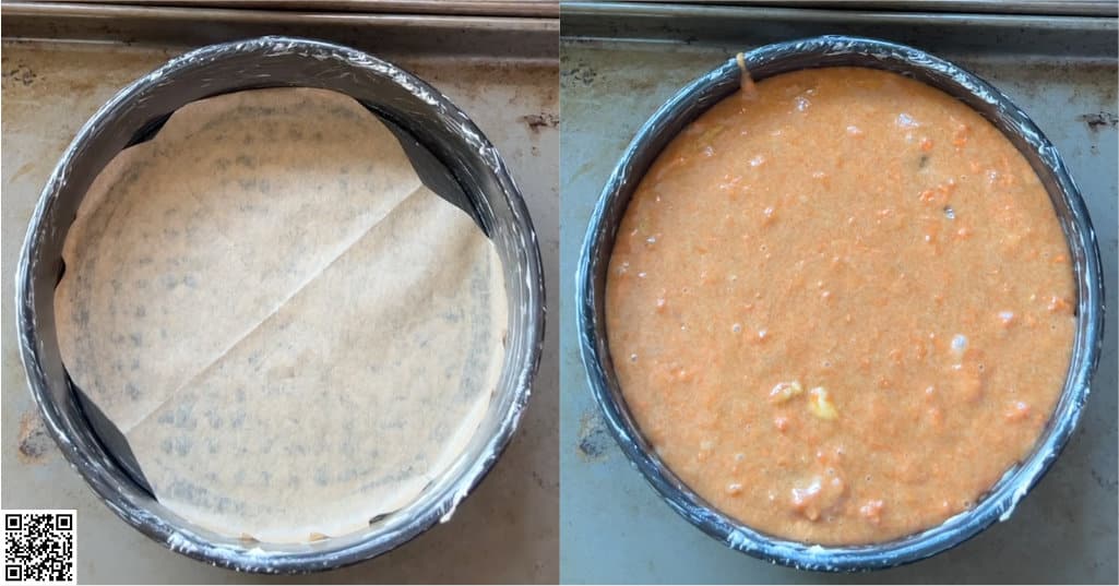 Cake tin with carrot cake mix