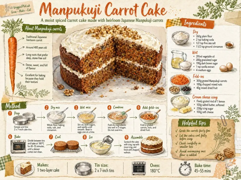 Illustrated recipe card for Manpukuji carrot cake