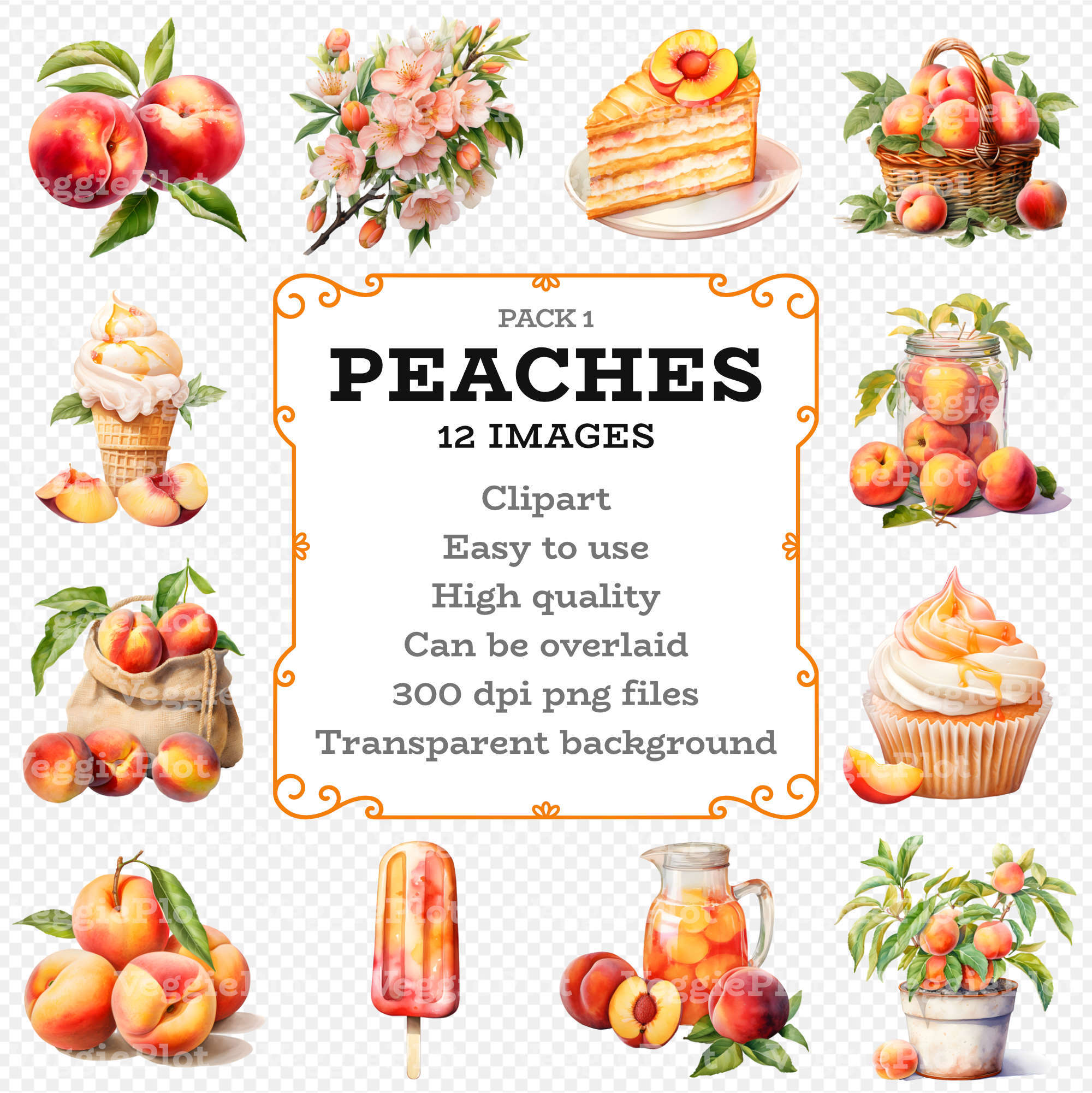 VeggiePlot Peaches Clipart - Pack 1